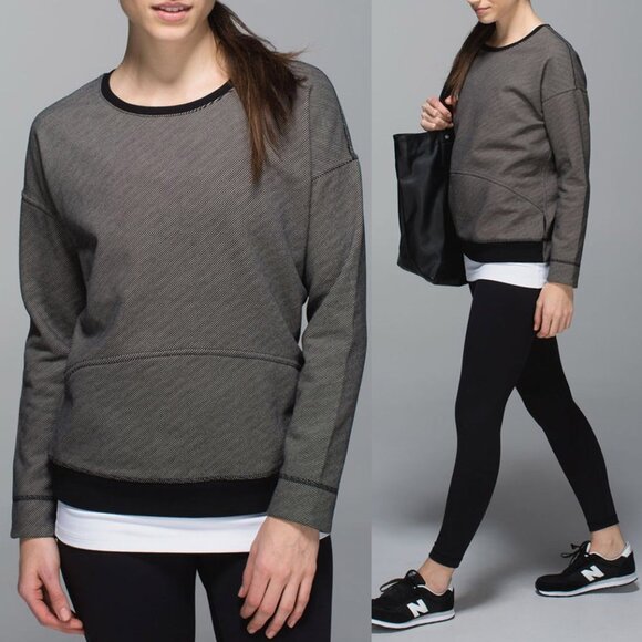 LULULEMON Women's 4 Keep Up Crew Sweatshirt Top Telemark Print Black Mojave Tan - Picture 1 of 16